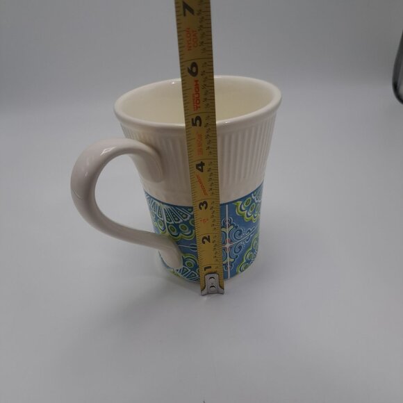 Pier 1 Atlas Blue Green Paisley White 12oz  Mug Cup Coffee Tea Discontinued - Picture 6 of 9
